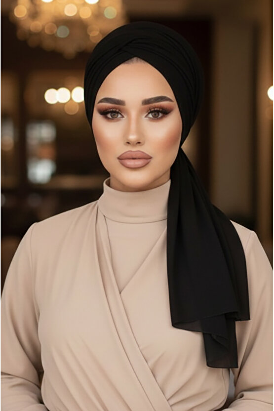 Siyah Tokalı Abiye Bone Şal