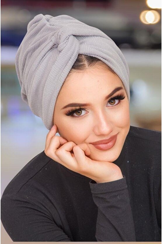 Gri Burgulu Hazır Düğüm Bone