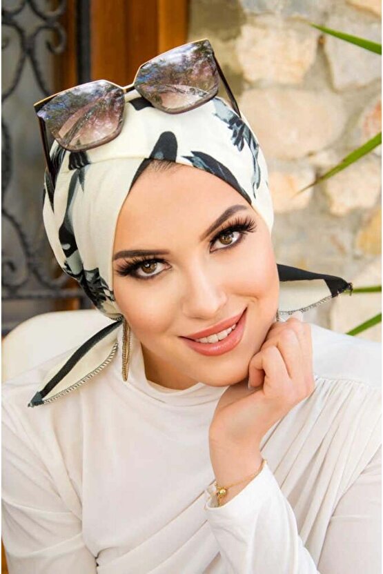 Füme Yaprak Desen Çapraz Bantlı Bone