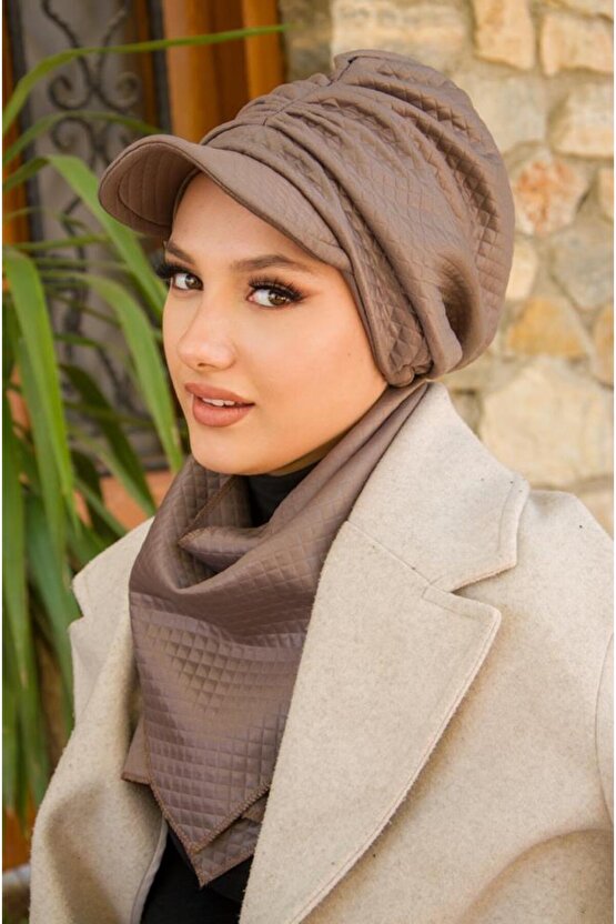 Vizon Kapitone Büzgülü Tesettür Şapka