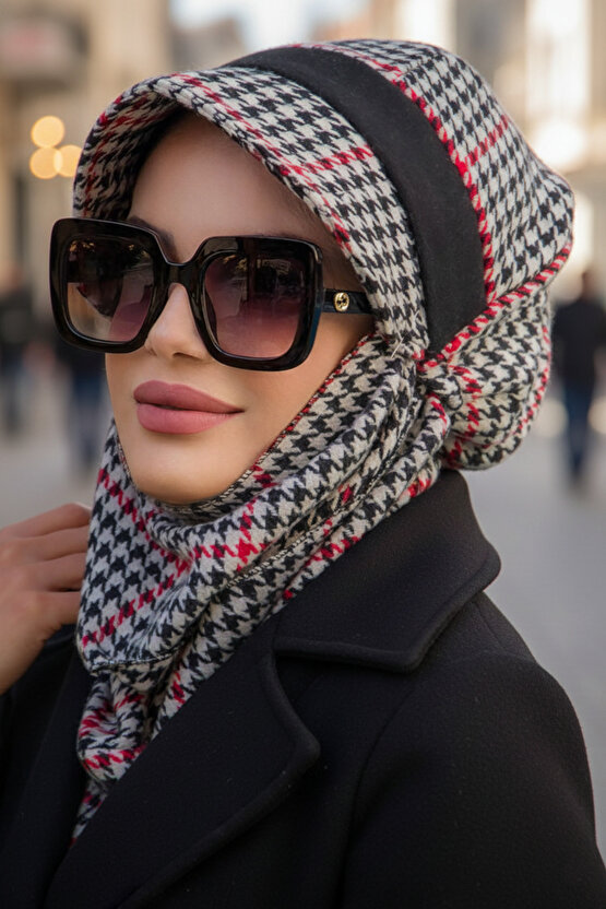 Kırmızı Kazayağı Atkılı Şapka - 30300