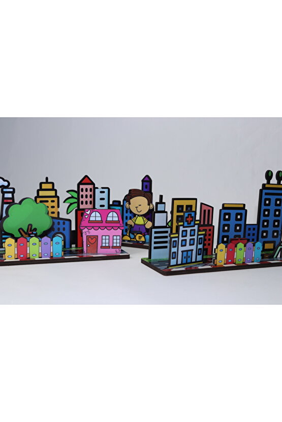 My City 24parça Ahşap Şehrini Kur Kutu Oyunu Geçmeli Puzzle Etkinlik Geliştirici Eğlenceli Set