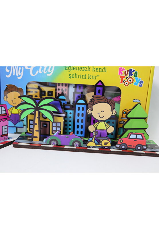 My City 24parça Ahşap Şehrini Kur Kutu Oyunu Geçmeli Puzzle Etkinlik Geliştirici Eğlenceli Set