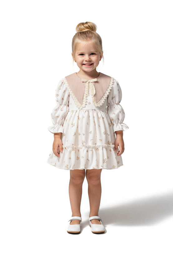 Kız Bebek Elbise Kız Çocuk Elbise Yakalı Doğum Günü Parti Düğün Özel Gün Uzun Kol Astarlı Elbise