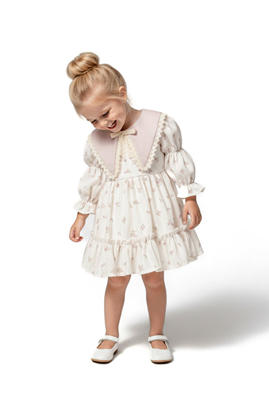 Kız Bebek Elbise Kız Çocuk Elbise Yakalı Doğum Günü Parti Düğün Özel Gün Uzun Kol Astarlı Elbise