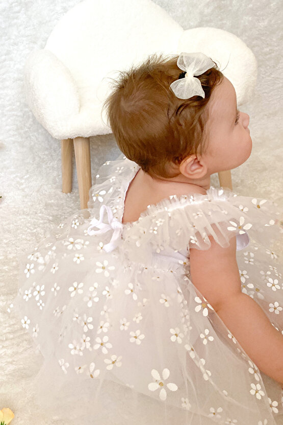 Kız Bebek Elbise Kız Çocuk Elbise Doğum Günü Parti Düğün Elbise Dantelli Kısa Kol Astarlı Elbise