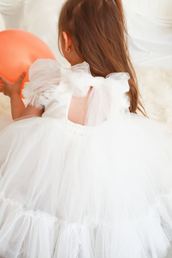 Kız Bebek Elbise Kız Çocuk Elbise Doğum Günü Parti Düğün Elbise Dantelli Kısa Kol Astarlı Elbise