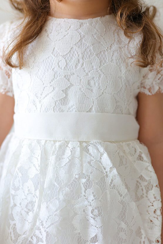 Kız Bebek Elbise Kız Çocuk Elbise Doğum Günü Parti Düğün Elbise Dantelli Kısa Kol Astarlı Elbise