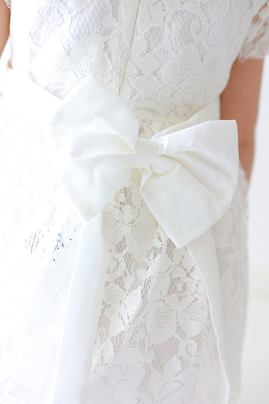 Kız Bebek Elbise Kız Çocuk Elbise Doğum Günü Parti Düğün Elbise Dantelli Kısa Kol Astarlı Elbise