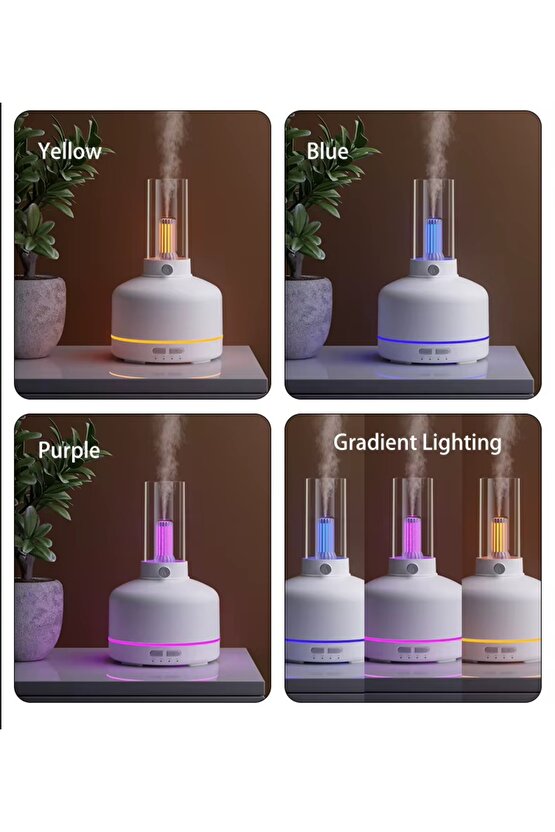 ODA HAVA NEMLENDİRİCİ 3 MOD LED IŞIKLI AROMA DİFİZÖR 200ML MUM IŞIĞI RETRO GÖRÜNÜMLÜ BUHAR MAKİNESİ