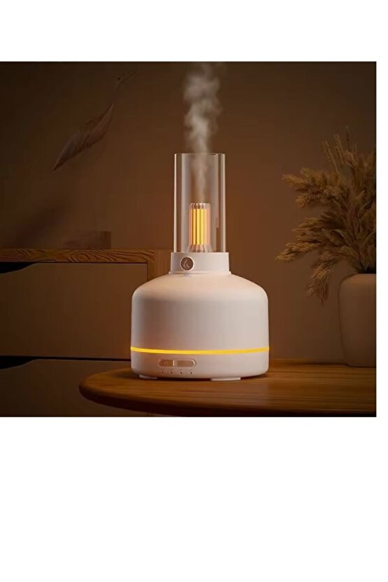 ODA HAVA NEMLENDİRİCİ 3 MOD LED IŞIKLI AROMA DİFİZÖR 200ML MUM IŞIĞI RETRO GÖRÜNÜMLÜ BUHAR MAKİNESİ