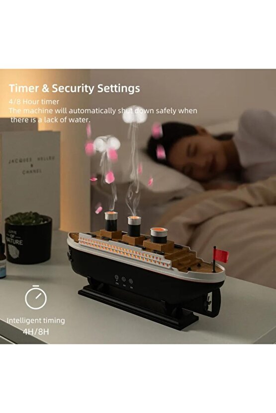 ODA HAVA NEMLENDİRİCİ AROMA DİFİZÖR HUMUDİFİER GEMİ ŞEKLİNDE RGB LED IŞIKLI BUHAR MAKİNESİ