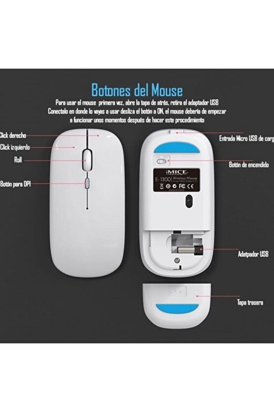 Şarjlı Kablosuz Mouse Sessiz 2.4 Ghz Usb Wireless 800-1200-1600 Ayarlanabilir Dpi Led Işıklı Slient