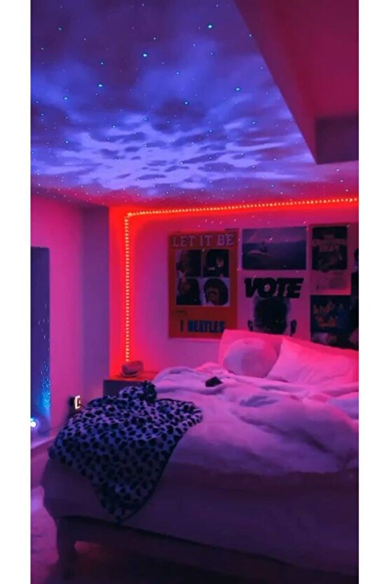 Starry Projektör Bluetooth Hoparlör Gece Lambası RGB Led Işıklı Parti Hoparlörü Speaker