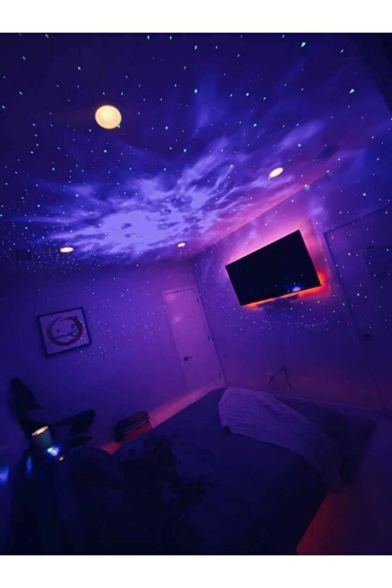 Starry Projektör Bluetooth Hoparlör Gece Lambası RGB Led Işıklı Parti Hoparlörü Speaker