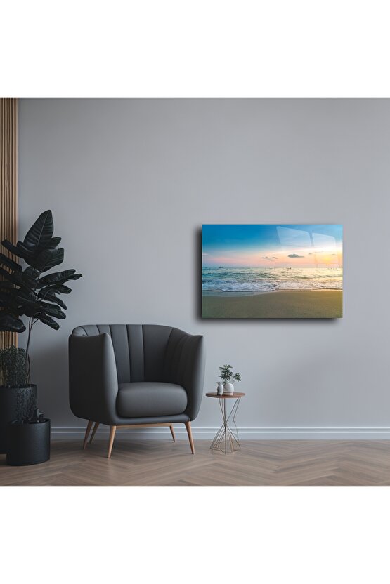 Gün Batımında Deniz Kıyısı Cam Tablo