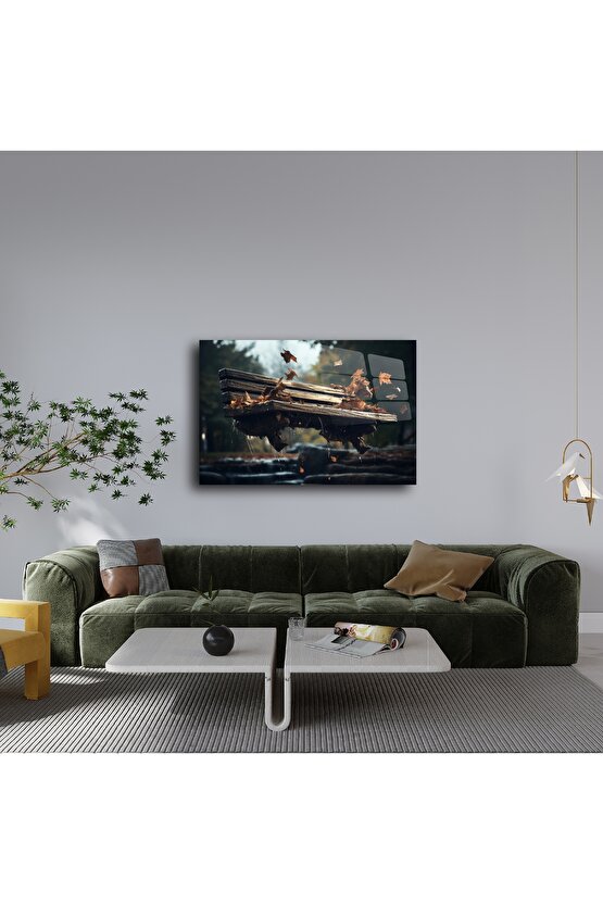 Cam Duvar Tablosu Uçan Bank ve Sonbahar Yaprakları