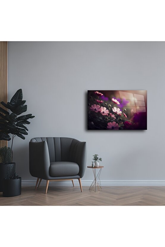 Romantik Çiçek Temalı Cam Tablo