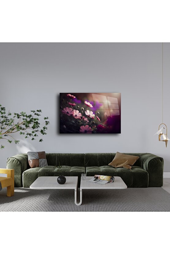 Romantik Çiçek Temalı Cam Tablo