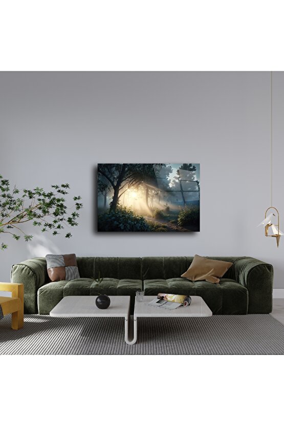 Orman Işık Patikası Cam Tablo