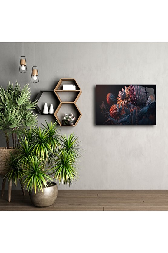 Loş tonlarda çiçek illüstrasyonu tablo