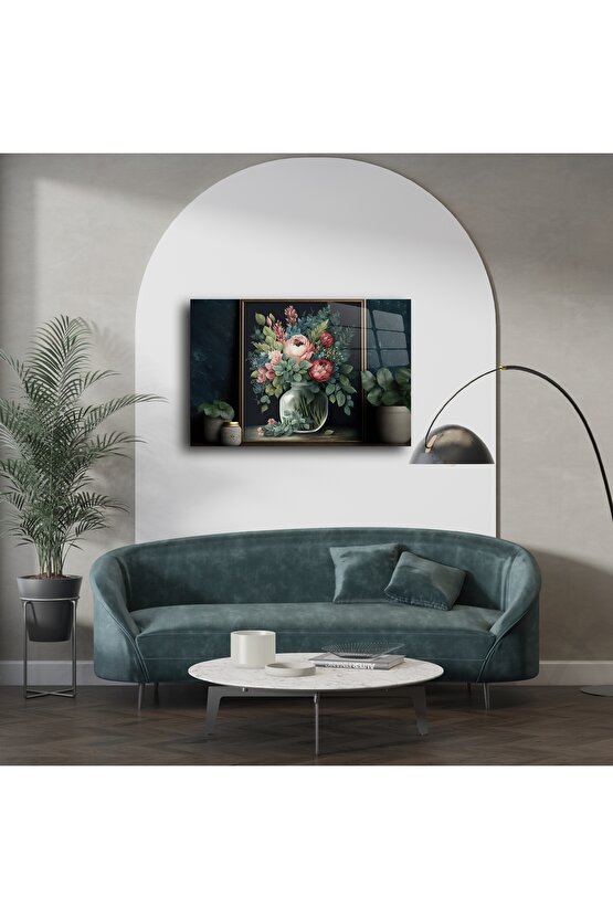 Romantik Çiçek Tablosu Cam Üzeri Baskı