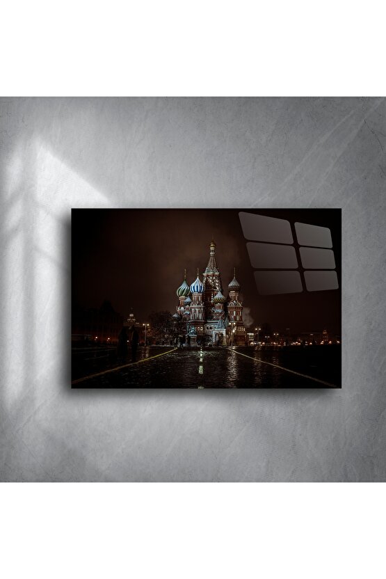Gece Işıltılı St. Basil Katedrali Cam Tablo