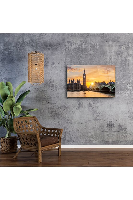 Big Ben Londra Gün Batımı Manzaralı Cam Tablo