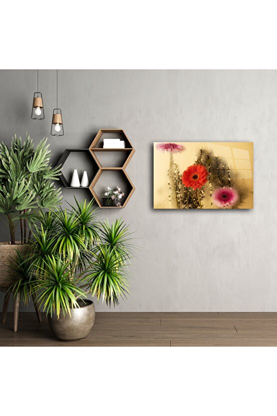 Modern Renkli Cam Çiçek Tablosu
