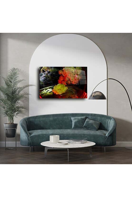 Sarı ve Kırmızı Güller Cam Tablo