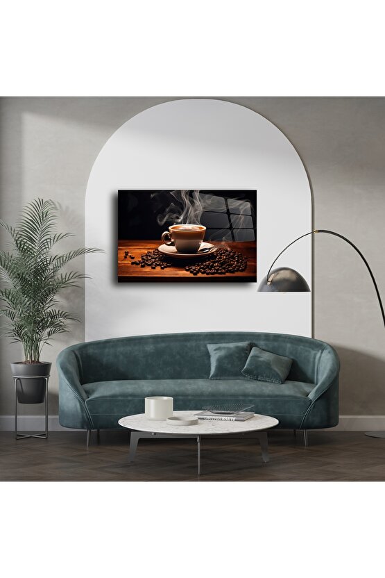 Minimalist Kahve Temalı Cam Duvar Tablosu