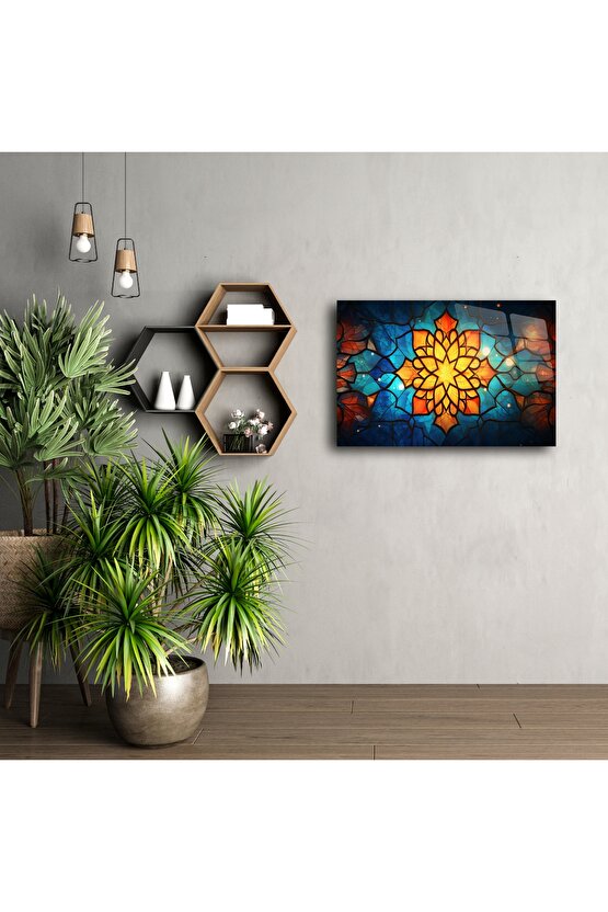 Canlı Mandala Cam Duvar Tablosu