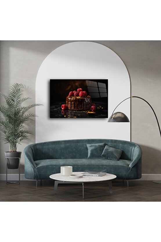 Lüks Çikolatalı Ahududulu Pasta Cam Tablo