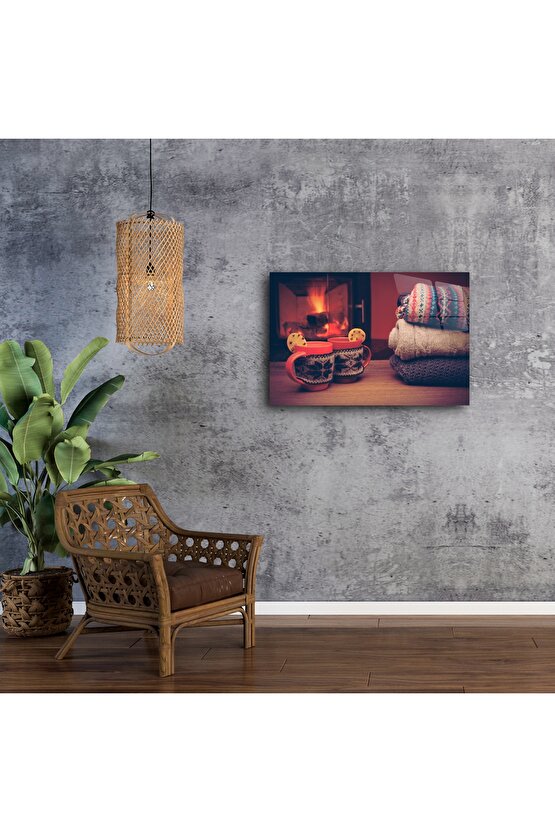 Sıcacık Atmosferli Kış Temalı Cam Tablo