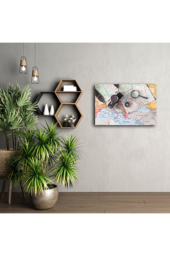 Retro Seyahat Temalı Cam Tablo
