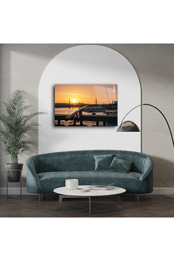 Galata Köprüsü Gün Batımı Cam Duvar Tablosu