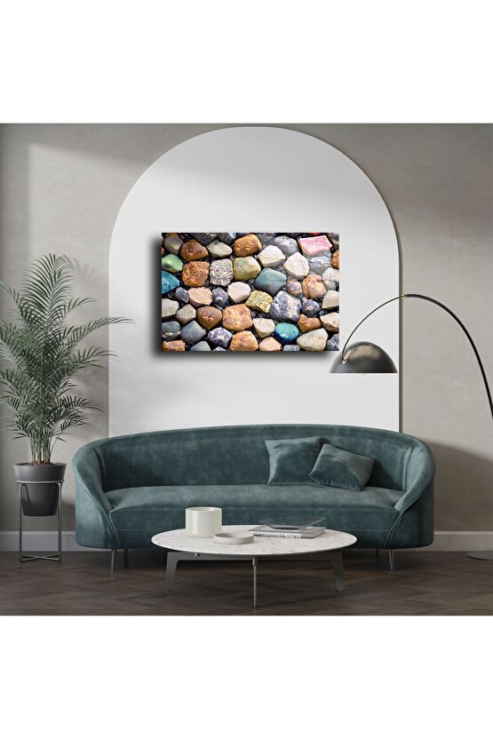 Akrilik Cam Üzerine Renkli Cilalı Çakıl Taşları Duvar Sanatı