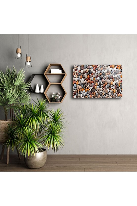 Renkli Çakıl Taşları Desenli Temperli Cam Tablo