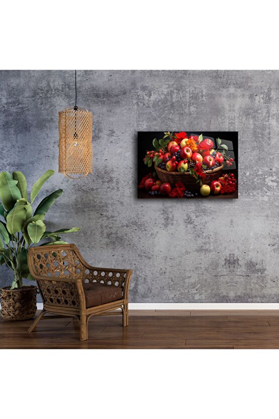 Renkli Meyve Sepeti Cam Tablo