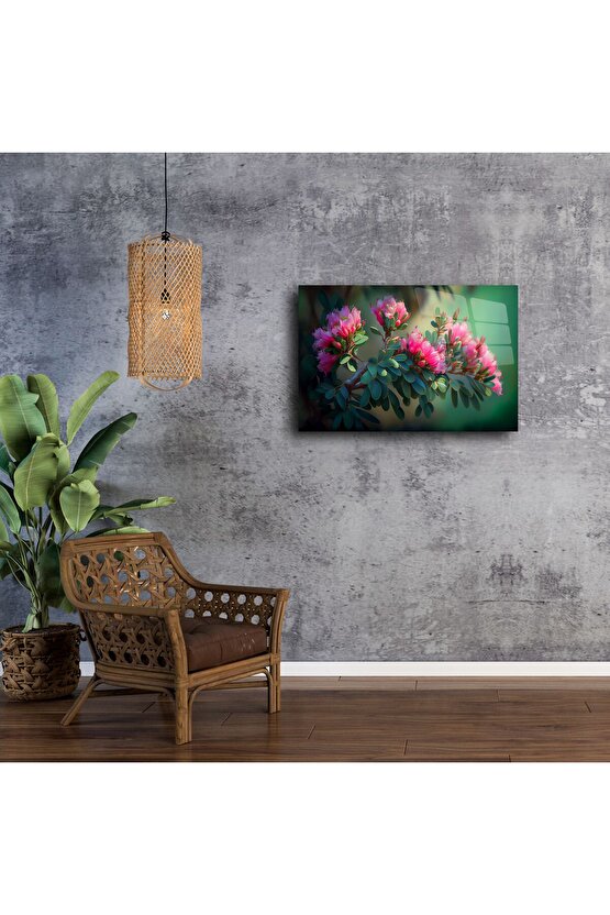 Pembe Çiçekli Cam Tablo