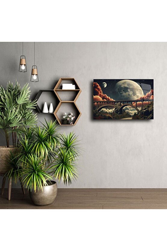 Modern Fantastik Manzara Cam Tablo