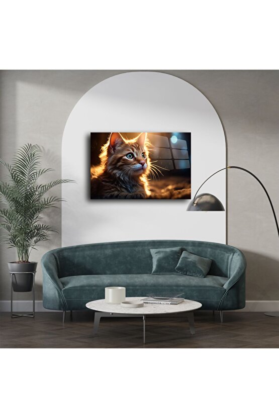Turuncu Yavru Kedi Cam Tablo