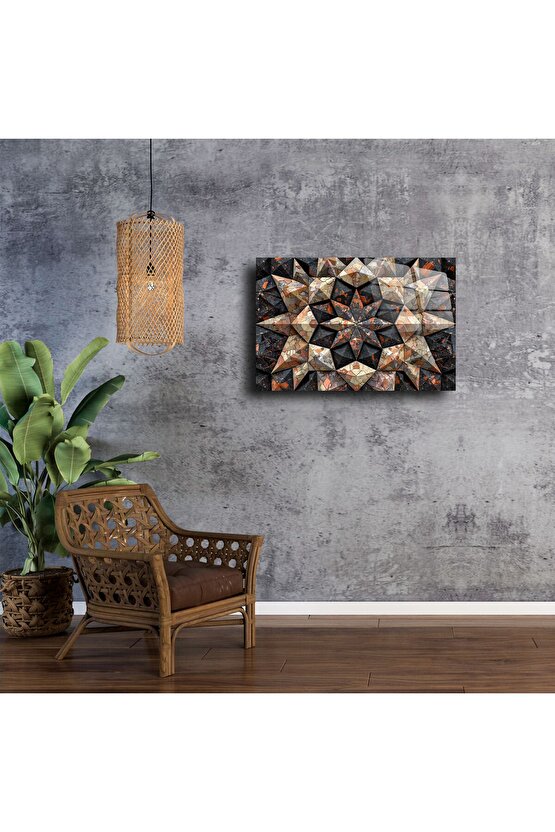 Geometrik Mermer Desenli Siyah Cam Tablo