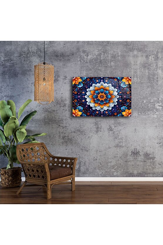 Mandala Desenli Renkli Cam Tablo