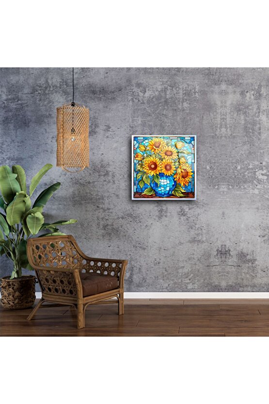 Renkli Ayçiçekli Cam Tablo