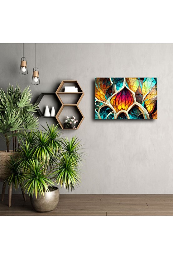 Renkli Cam Desenli Yaprak Soyut Tablo