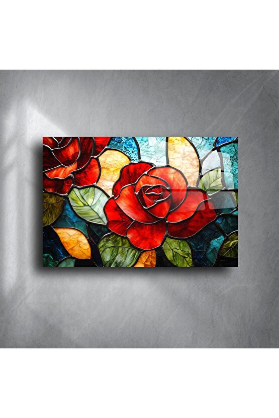 İkili Kırmızı Gül Cam Tablo