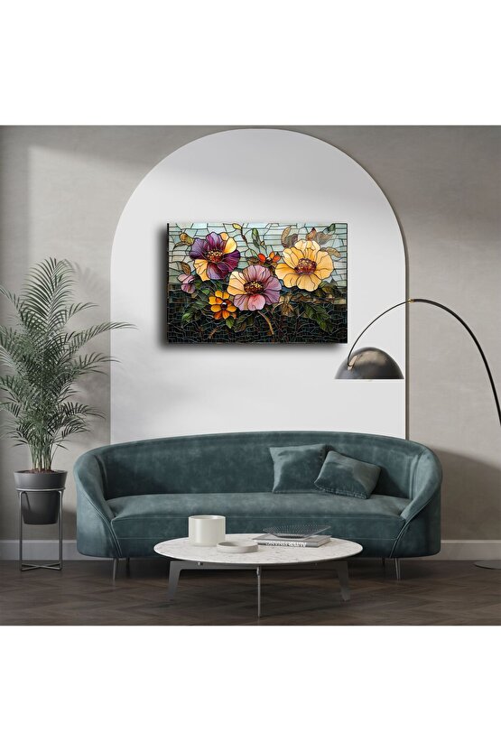 El Yapımı Renkli Cam Mozaik Çiçek Tablo