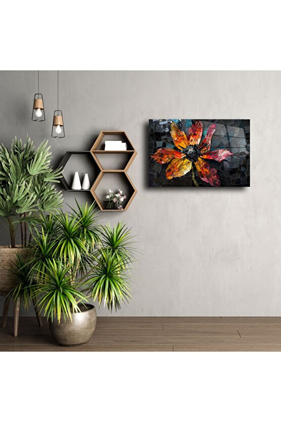 Renkli Çiçek Desenli Mozaik Cam Tablo