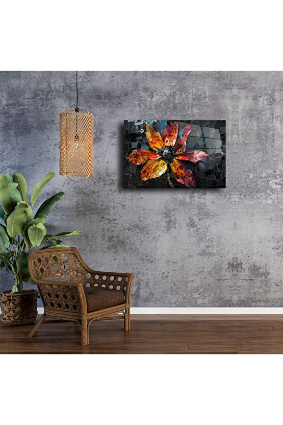 Renkli Çiçek Desenli Mozaik Cam Tablo